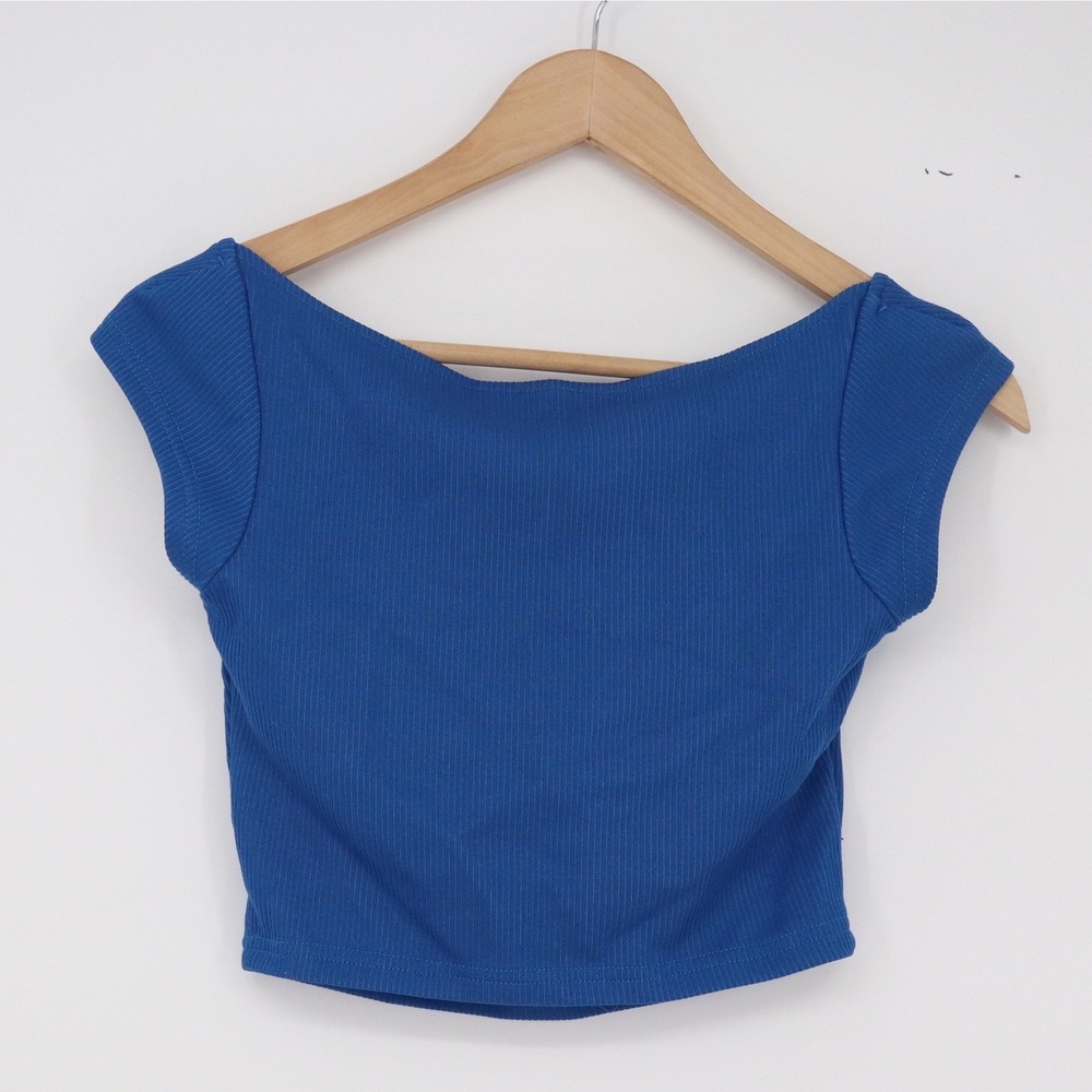 SHEIN Crop Top Womens S Ribbed Square Neck Blue Short Sleeve Slim Fit Excellent